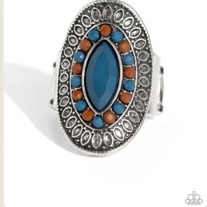 Artisan Expression Blue Ring Western Fashion Jewelry Paparazzi